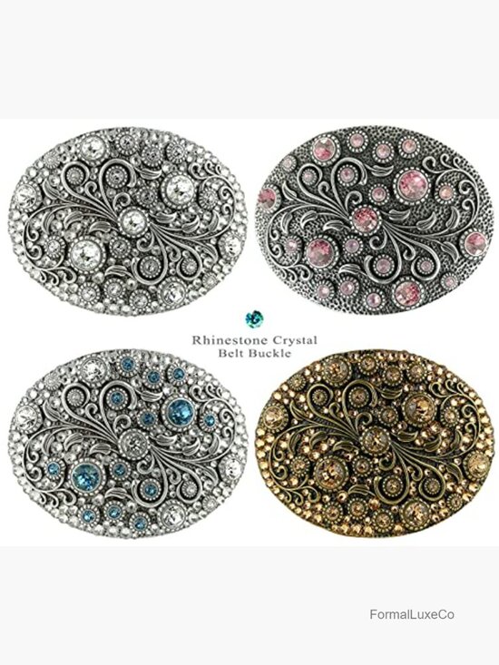 Rhinestone Crystal Belt Buckle Oval Floral Engraved Western Hook Back main image 7